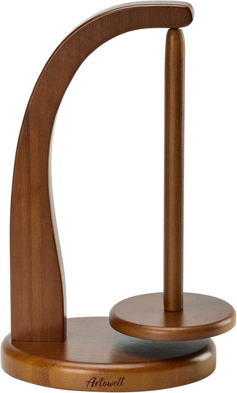 Artowell Yarn Holder for Knitting and Crocheting,Crochet Gift for Knitting Lovers,Wooden Yarn Spinner for Crochet by (Walnut Color) - Image 1